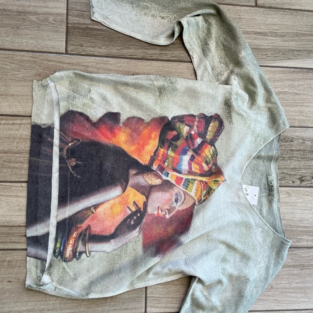 Silky shirt with ethnic lady on the front